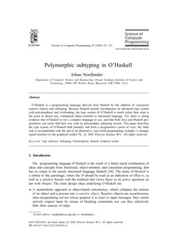 Polymorphic Subtyping in O'haskell