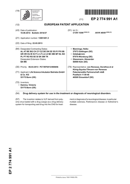 Drug Delivery System for Use in the Treatment Or Diagnosis of Neurological Disorders