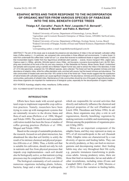 EDAPHIC MITES and THEIR RESPONSE to the INCORPORATION of ORGANIC MATTER from VARIOUS SPECIES of FABACEAE INTO the SOIL BENEATH COFFEE TREES Thialgo A.F