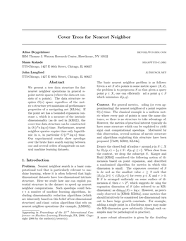 Cover Trees for Nearest Neighbor