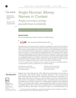 Anglo-Norman Money Names in Context