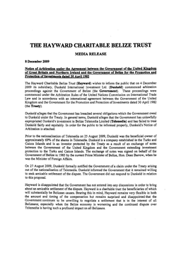The Hayward Charitable Belize Trust Media Release