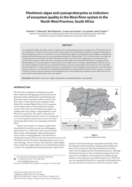 Planktonic Algae and Cyanoprokaryotes As Indicators of Ecosystem Quality in the Mooi River System in the North-West Province, South Africa