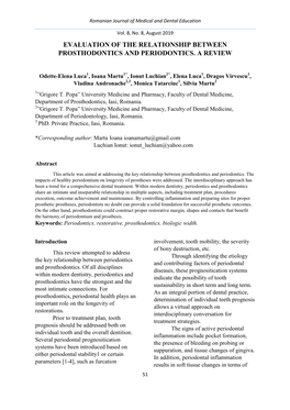 Evaluation of the Relationship Between Prosthodontics and Periodontics. a Review