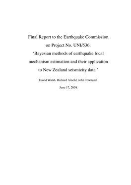 Bayesian Methods of Earthquake Focal Mechanism Estimation and Their Application to New Zealand Seismicity Data ’