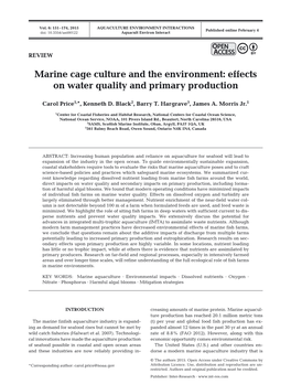 Marine Cage Culture and the Environment: Effects on Water Quality and Primary Production