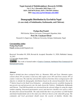 Demographic Distribution by Eco-Belt in Nepal (A Case Study of Solukhumbu, Kathmandu, and Chitwan)