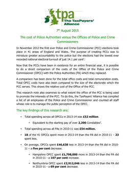 7Th August 2015 the Cost of Police Authorities Versus the Offices Of