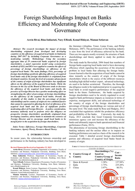 Foreign Shareholdings Impact on Banks Efficiency and Moderating Role of Corporate Governance