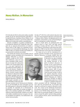 Henry Walton. in Memoriam