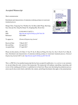 Enrichment and Characteristics of Ammonia-Oxidizing Archaea in Wastewater Treatment Process