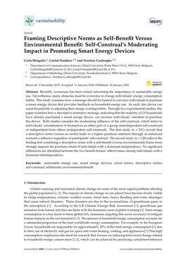 Framing Descriptive Norms As Self-Benefit Versus Environmental Benefit: Self-Construal's Moderating Impact in Promoting Smart