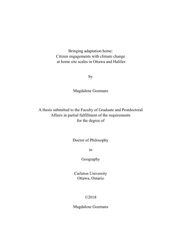 Bringing Adaptation Home: Citizen Engagements with Climate Change at Home Site Scales in Ottawa and Halifax