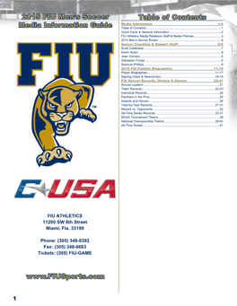 Table of Contents 2015 FIU Men's Soccer Media Information Guide