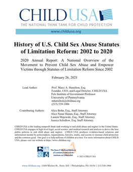 History of U.S. Child Sex Abuse Statutes of Limitation Reform: 2002 to 2020