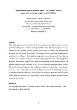 Unravelling the Links Between Agriculture and Economic Growth: a Panel Time Series Approach for Post-WW II Africa