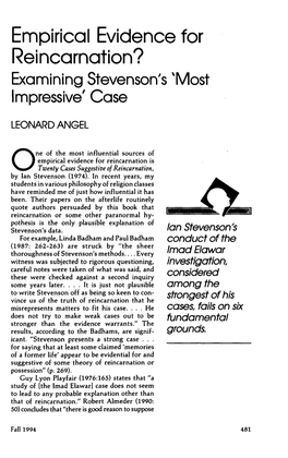 Empirical Evidence for Reincarnation? Examining Stevenson's Xmost Impressive' Case