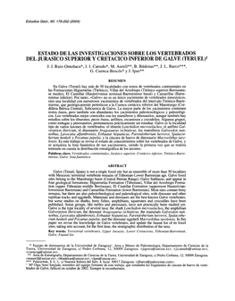 ESTADO DE LAS INVESTIGACIONES SOBRE LOS VERTEBRADOS DEL JURASICO SUPERIOR Y CRETACICO INFERIOR DE GALVE (TERUEL)L J