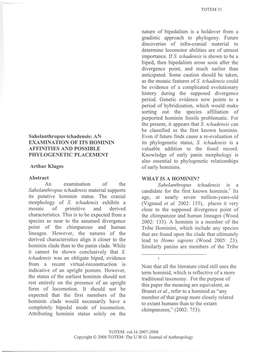 Sahelanthropus Tchadensis: an Examination of Its Hominin Affinities