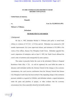 Case 2:92-Cr-20035-JWL Document 56 Filed 02/12/08 Page 1 of 7