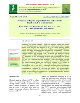 Prevalence of Hospital Acquired Infection and Antibiotic Trends in ICU in Southern India