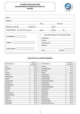 Channel Selection Form Indusind Media & Communications Ltd