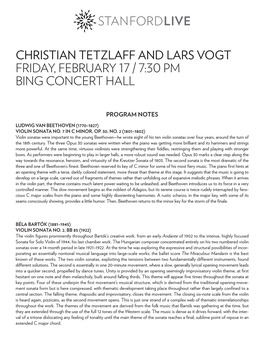 Christian Tetzlaff and Lars Vogt Friday, February : Pm
