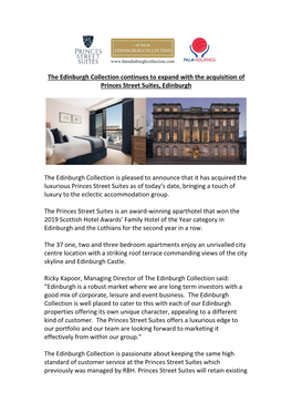 The Edinburgh Collection Acquires Princes Street Suites, Edinburgh