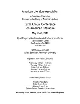 27Th Annual Conference on American Literature May 26-29, 2016