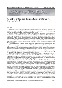 Cognitive Enhancing Drugs: a Future Challenge for the Workplace?