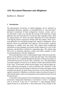 ASL Movement Phonemes and Allophones Kathryn L. Hansen1