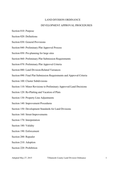 LAND DIVISION ORDINANCE DEVELOPMENT APPROVAL PROCEDURES Section