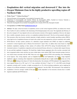 Zooplankton Diel Vertical Migration and Downward C Flux Into the Oxygen Minimum Zone in the Highly Productive Upwelling Region O