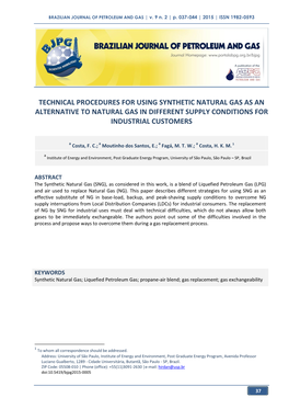 Technical Procedures for Using Synthetic Natural Gas As an Alternative to Natural Gas in Different Supply Conditions for Industrial Customers