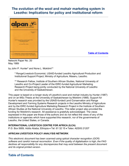 The Evolution of the Wool and Mohair Marketing System in Lesotho: Implications for Policy and Institutional Reform