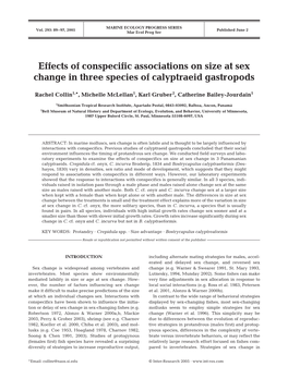 Effects of Conspecific Associations on Size at Sex Change in Three Species of Calyptraeid Gastropods