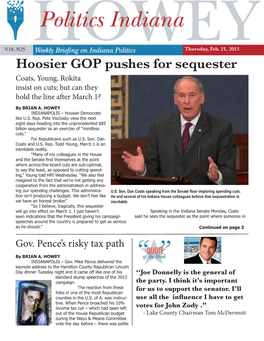 Hoosier GOP Pushes for Sequester Coats, Young, Rokita Insist on Cuts; but Can They Hold the Line After March 1? by BRIAN A