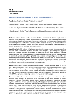 P1448 Paper Poster Session Lyme Disease Borrelia Burgdorferi