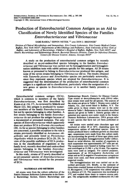 Enterobacteriaceae and Vibrionaceae SAM1 RAMIA,' ERWIN NETER,'V2 and DON J