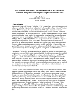 Bias Removal and Model Consensus Forecasts of Maximum and Minimum Temperatures Using the Graphical Forecast Editor 1. Introducti