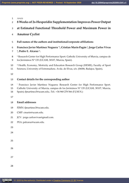 8 Weeks of 2S-Hesperidin Supplementation Improves Power Output at Estimated Functional Threshold Power and Maximum Power in Amat