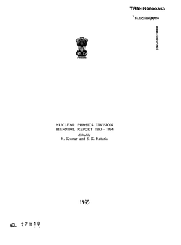 Yol 2 7 Ns 1 0 Barc/1995/P/005 O O 5 Government of India 6 Atomic Energy Commission