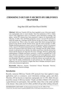 Choosing T-Out-Of-N Secrets by Oblivious Transfer