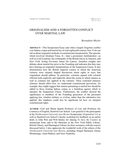 Originalism and a Forgotten Conflict Over Martial Law