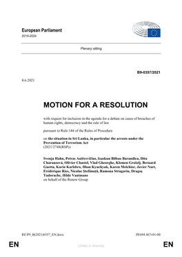 En En Motion for a Resolution