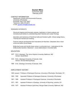 Gautam Mitra Curriculum Vitae February 2018