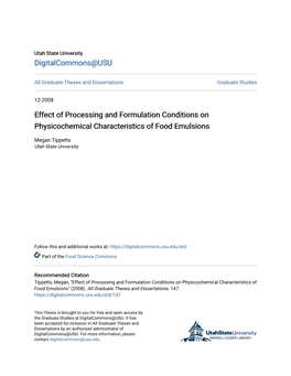 Effect of Processing and Formulation Conditions on Physicochemical Characteristics of Food Emulsions