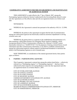 Cooperative Agreement for the Establishment and Maintenance of Alert/Etac System