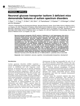 Neuronal Glucose Transporter Isoform 3 Deficient Mice Demonstrate