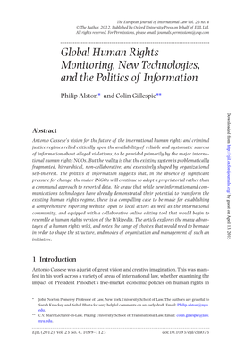 Global Human Rights Monitoring, New Technologies, and the Politics of Information